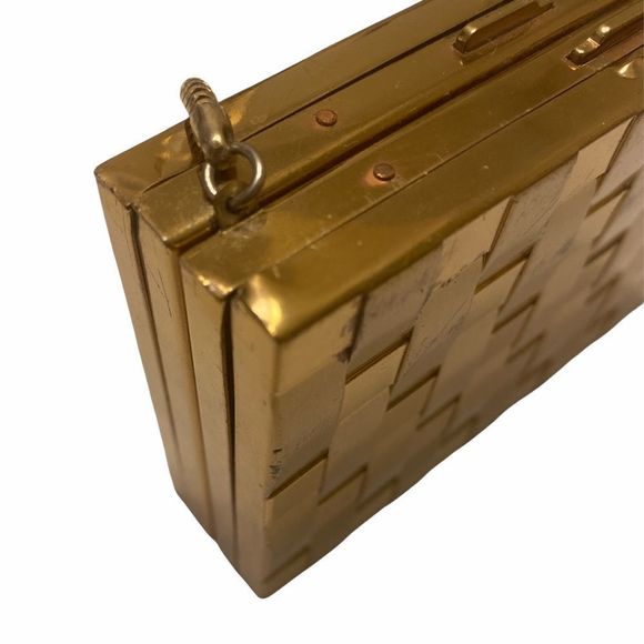 Vintage Mod Gold Metal Basketweave Bag - Picture 14 of 15